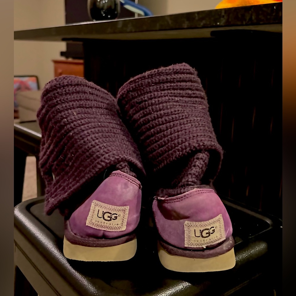 UGG Classic Cardy Knit Boots Purple Women’s Size 8